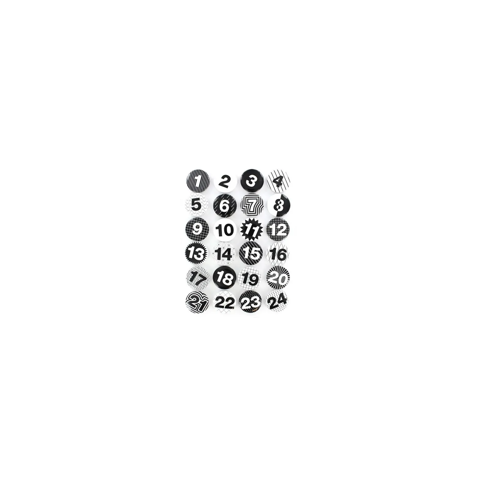 Badges pour calendrier de l'avent Noir & Blanc 25 mm