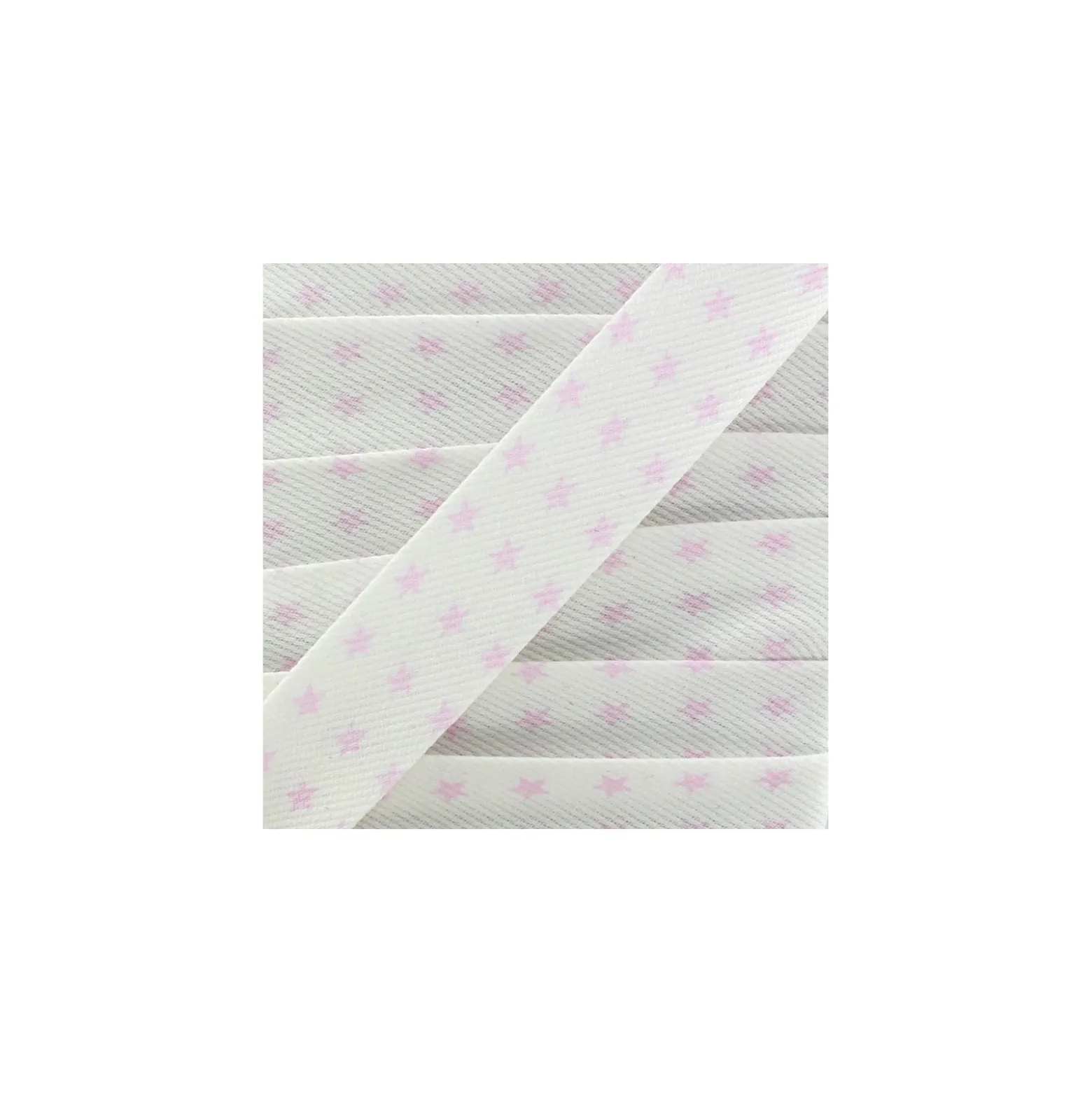 Biais fantaisie Piqué de coton Etoiles rose/blanc