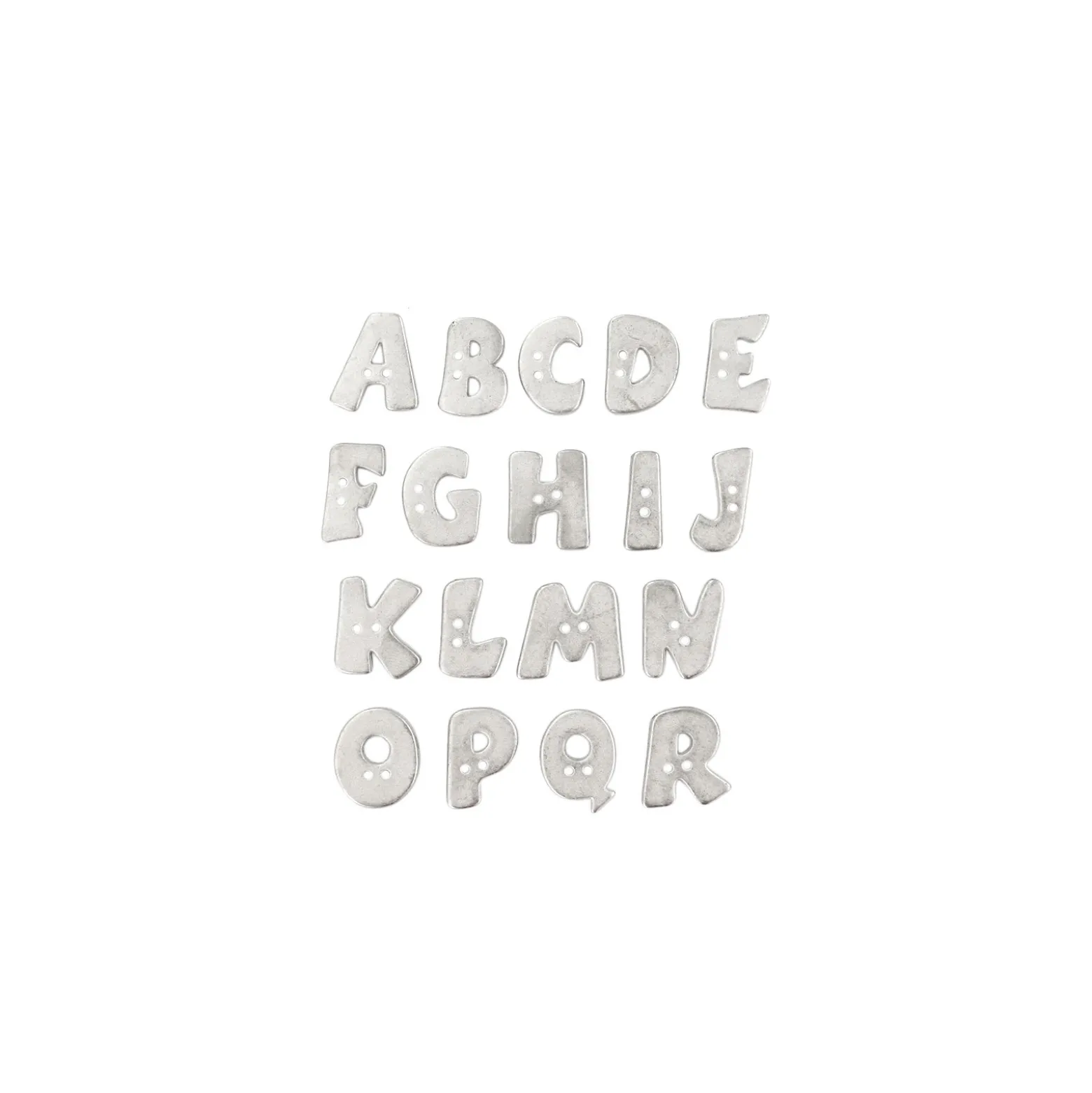 Bouton Polyester Alphabet Aspect Métal 18 mm - Argent