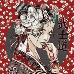 Carré Jacquard Portrait Japonais - Rouge