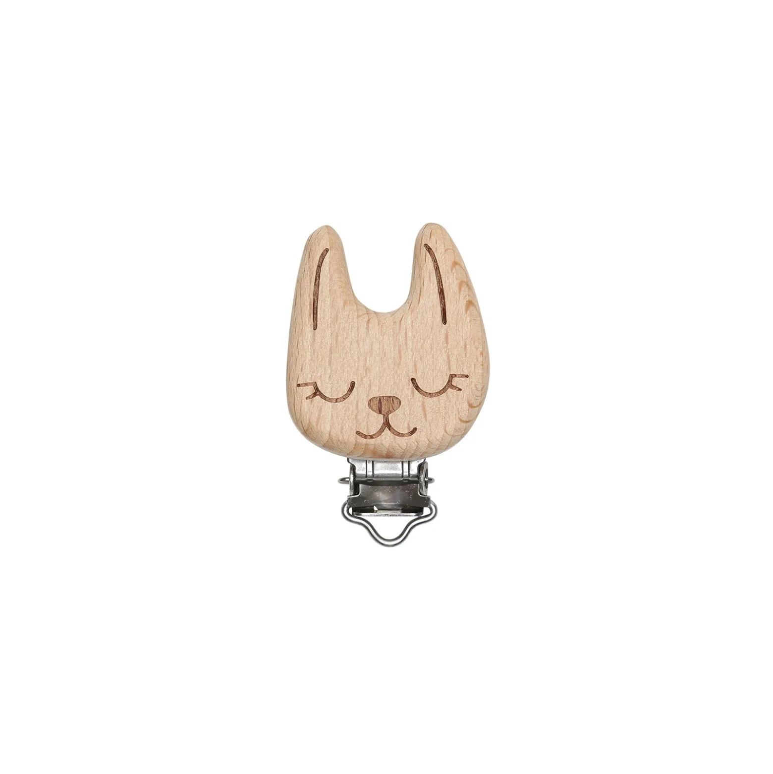 Clip attache tétine bois - chat