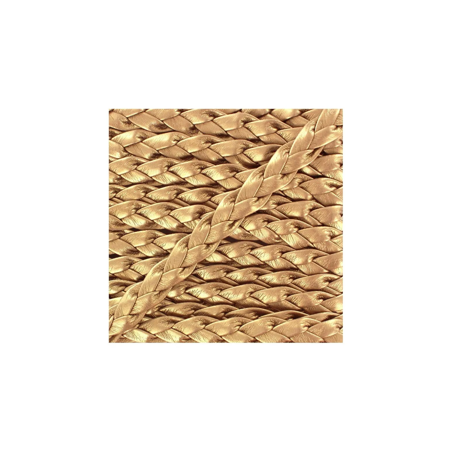 Cordon simili cuir tressé plat doré brillant