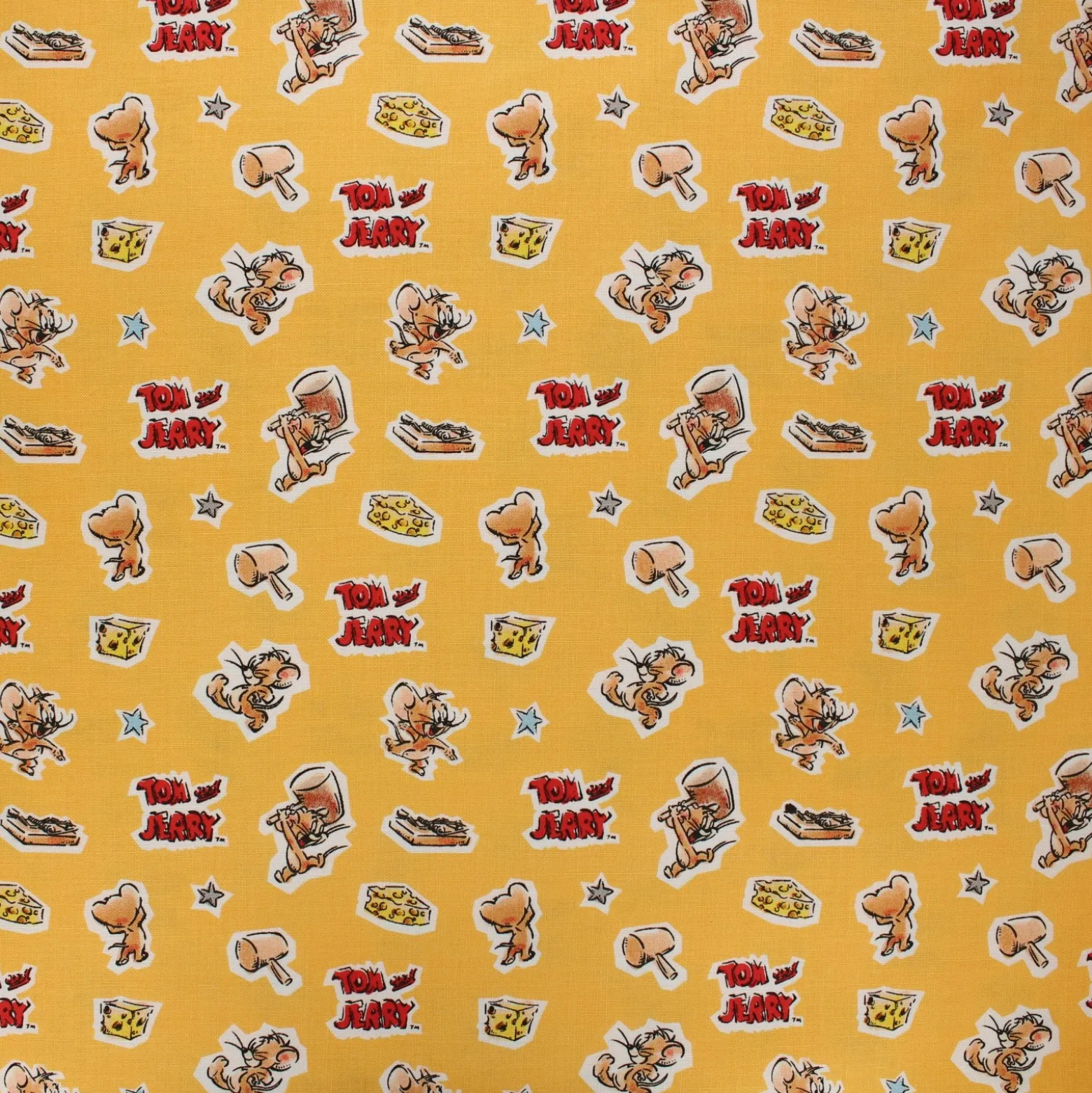 Coupon 100 cm x 110 cm Tissu coton Camelot Fabrics Tom and Jerry Foes forever Jerry - jaune miel