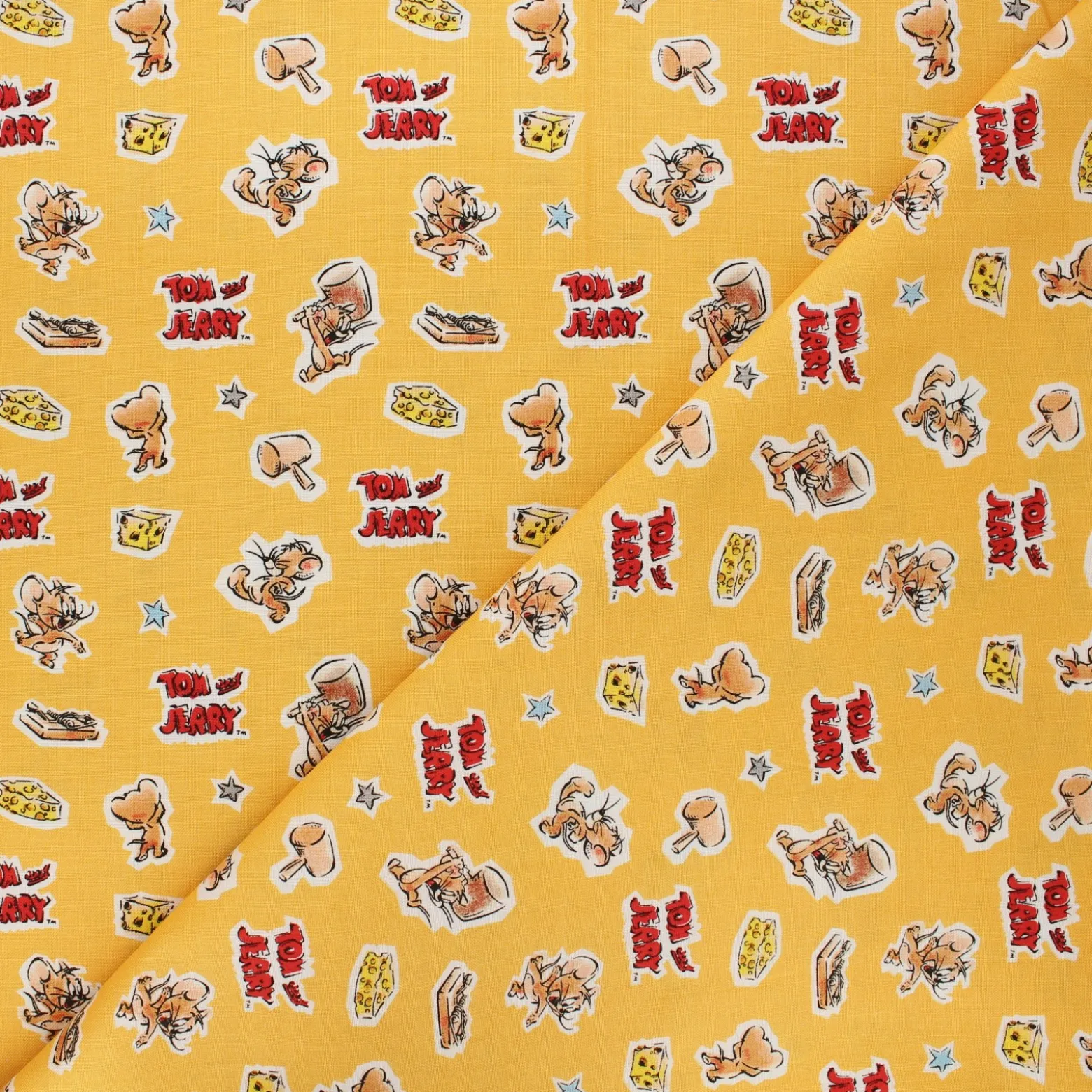 Coupon 100 cm x 110 cm Tissu coton Camelot Fabrics Tom and Jerry Foes forever Jerry - jaune miel