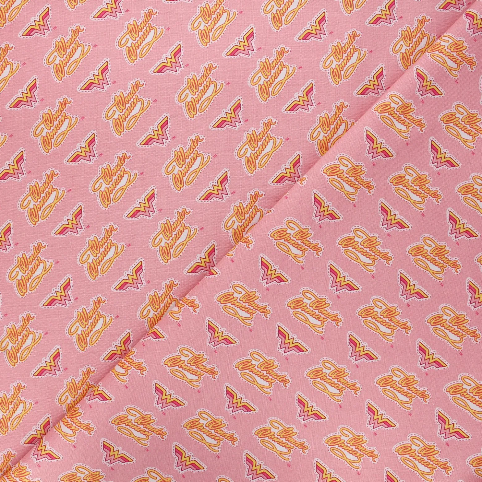 Coupon 100 cm x 110 cm Tissu coton Camelot Fabrics Wonder woman Retro logo - rose