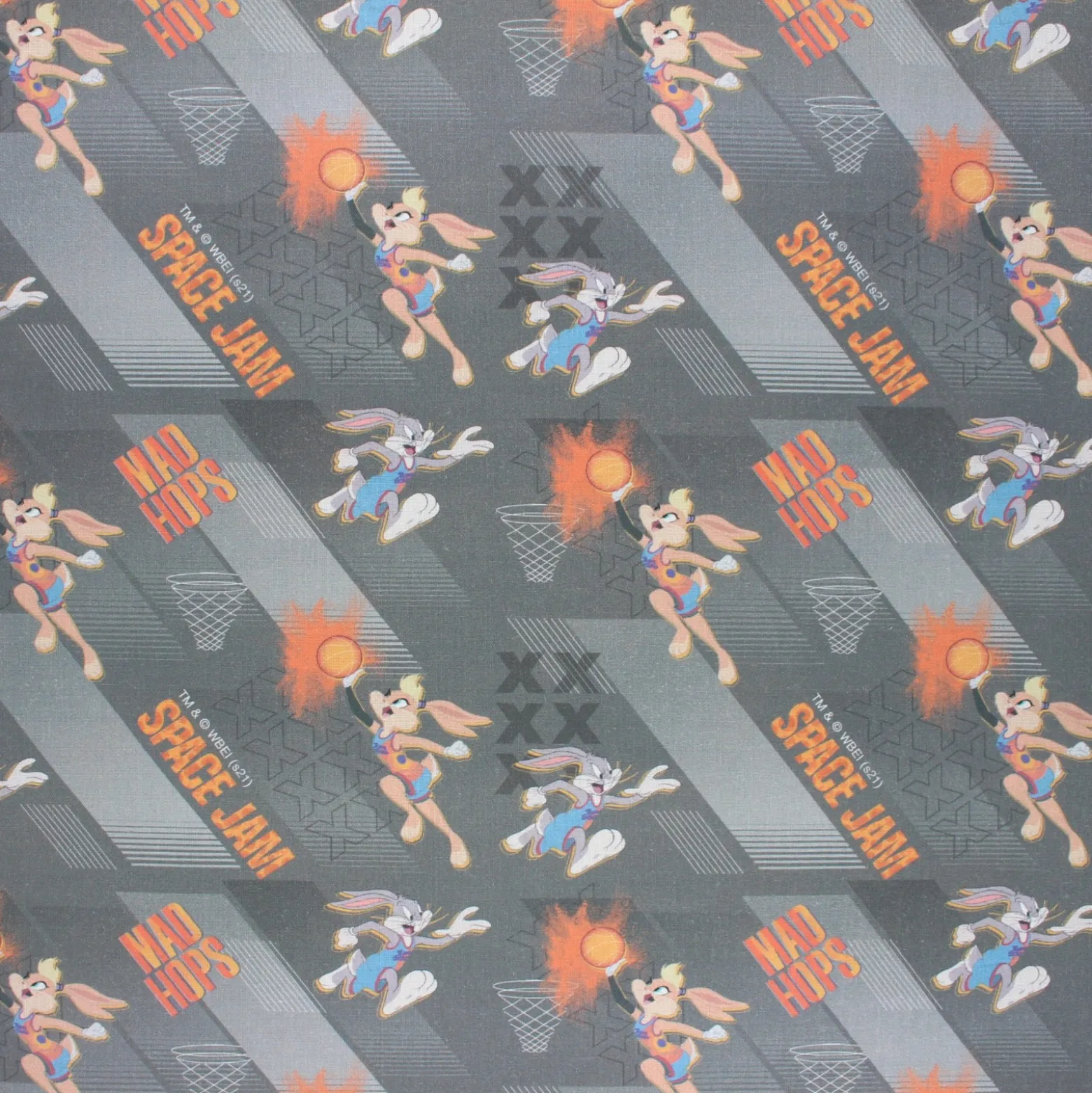 Coupon 100 cm x 140 cm Tissu coton cretonne Space Jam Mad hops - gris