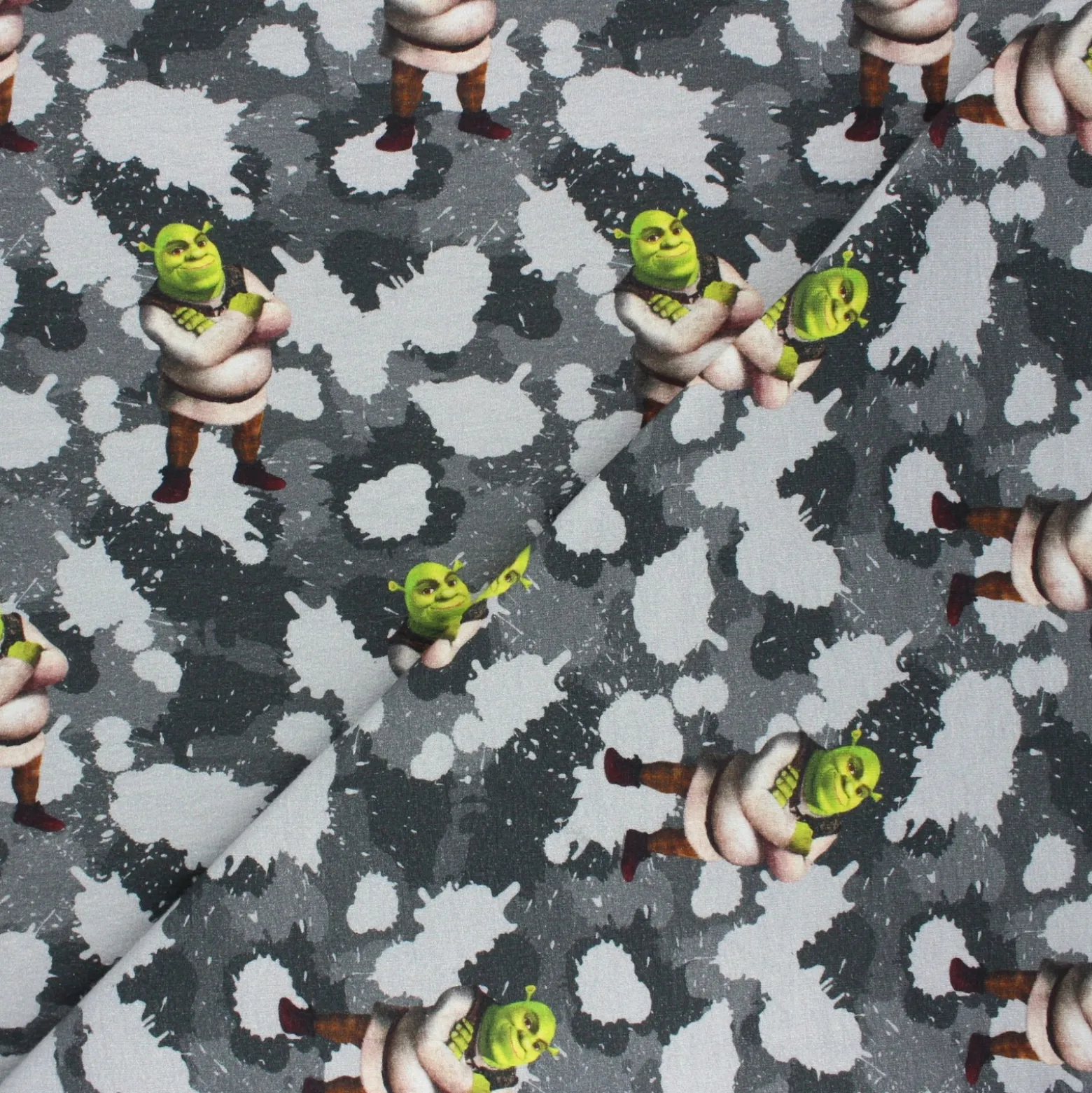 Coupon 100 cm x 140 cm Tissu french terry Camo Shrek - gris