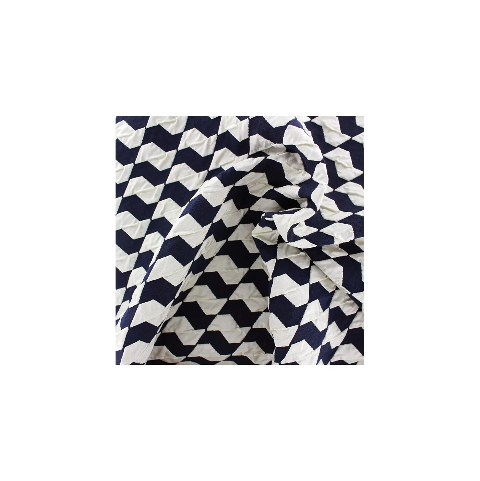 Coupon 100 cm x 130 cm Tissu jacquard stretch Vague - bleu nuit