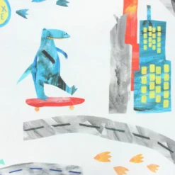 Coupon 100 cm x 136 cm Tissu toile de coton Dino city - écru