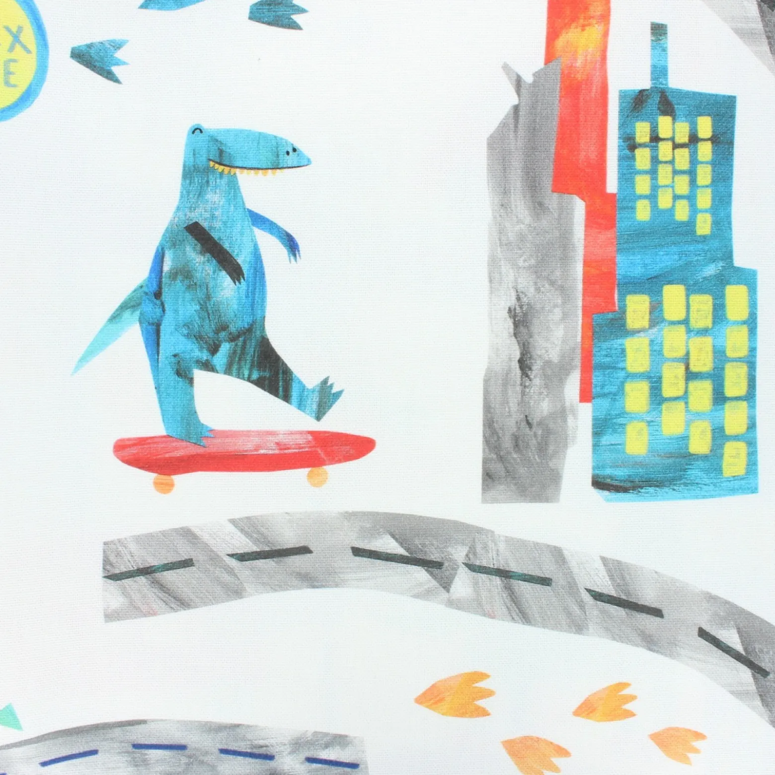 Coupon 100 cm x 136 cm Tissu toile de coton Dino city - écru