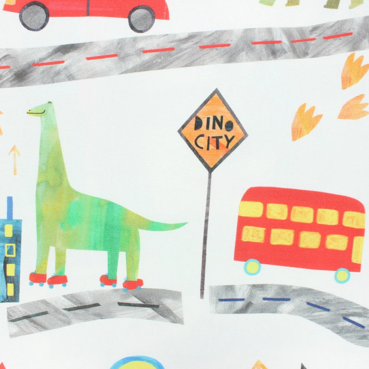 Coupon 100 cm x 136 cm Tissu toile de coton Dino city - écru