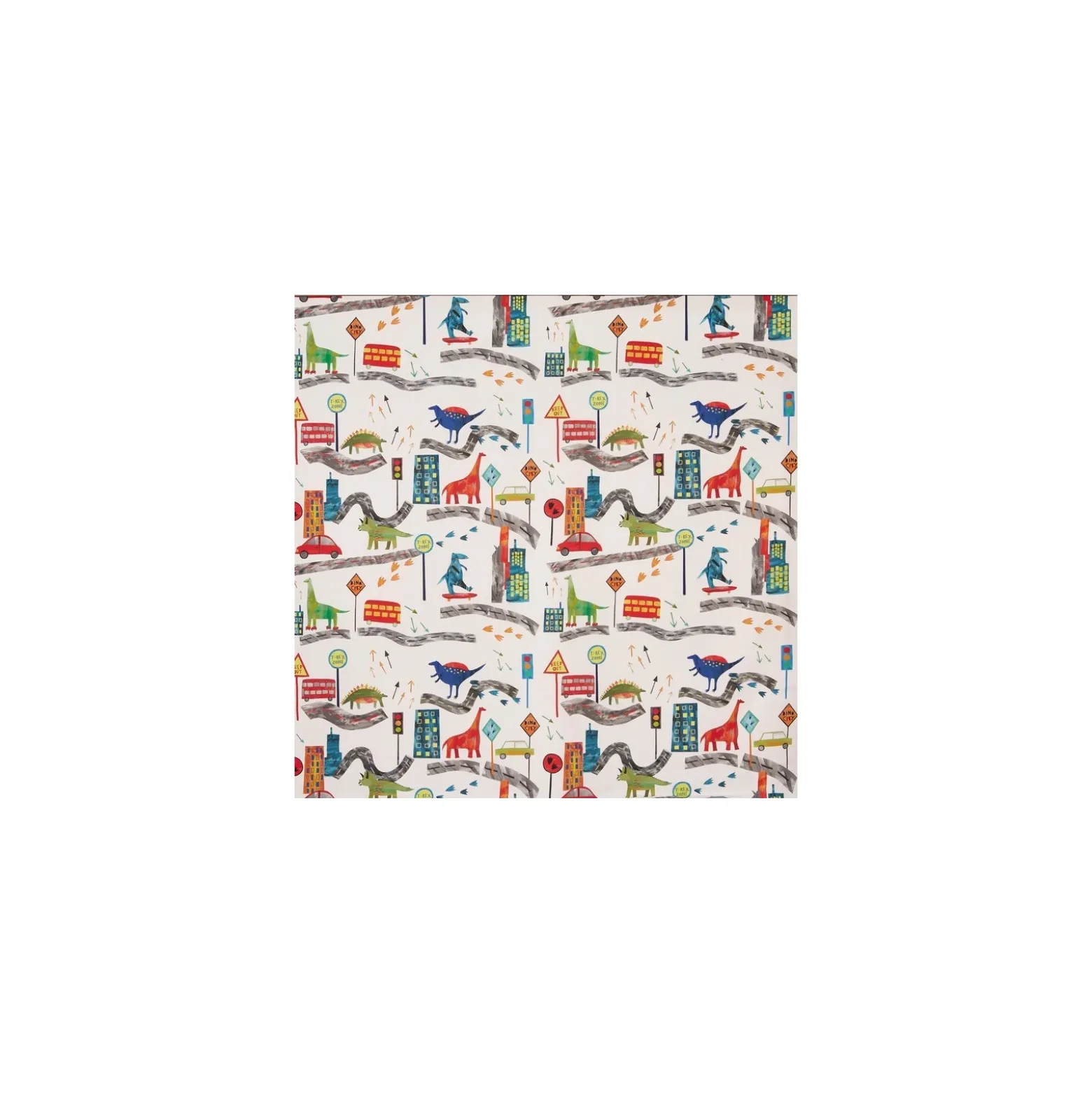 Coupon 100 cm x 136 cm Tissu toile de coton Dino city - écru