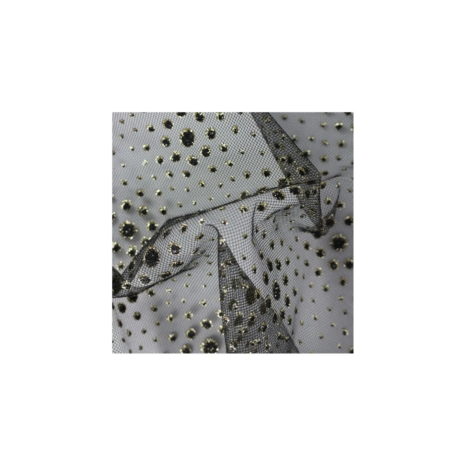 Coupon 100 cm x 140 cm Tulle haute qualité Bulles - or/noir