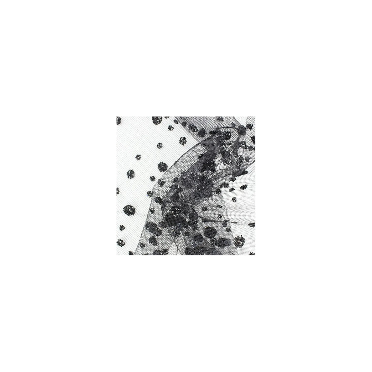 Coupon 100 cm x 140 cm Tulle pastilles paillettées noir