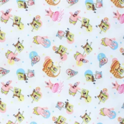 Coupon tissu coton cretonne Bob l'éponge et ses amis - blanc (50 cm x 150 cm)