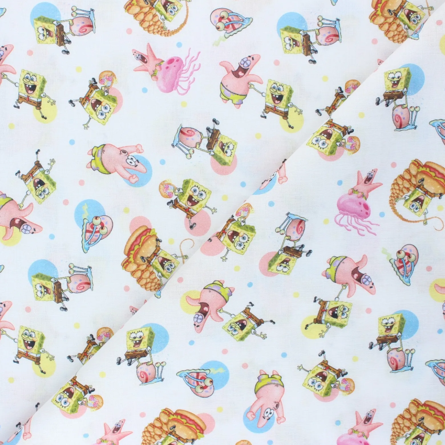 Coupon tissu coton cretonne Bob l'éponge et ses amis - blanc (50 cm x 150 cm)