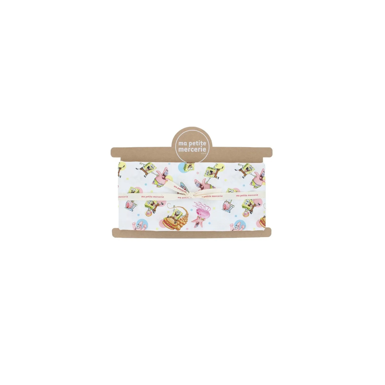 Coupon tissu coton cretonne Bob l'éponge et ses amis - blanc (50 cm x 150 cm)