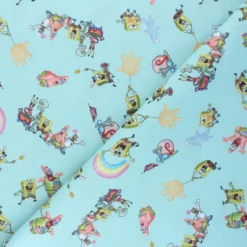 Coupon tissu coton cretonne Bob's friends - vert d'eau (50 cm x 150 cm)