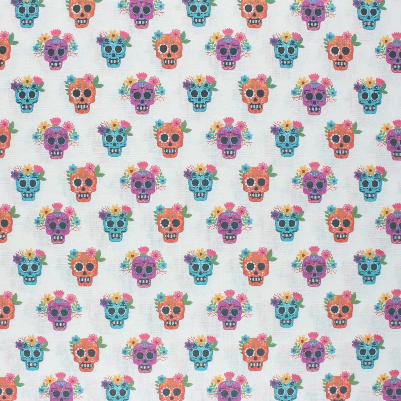 Coupon tissu coton cretonne Floral Calaveras - blanc (50 cm x 140 cm)