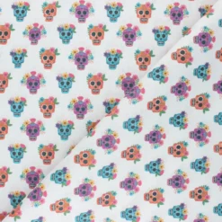 Coupon tissu coton cretonne Floral Calaveras - blanc (50 cm x 140 cm)