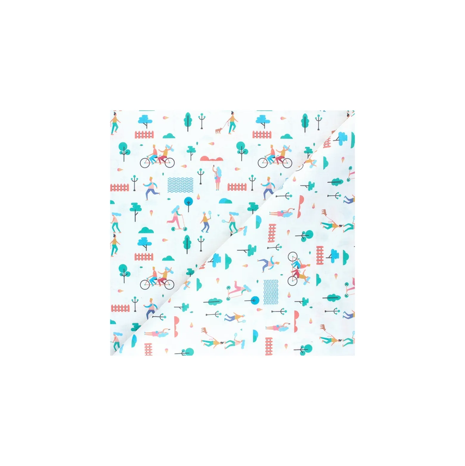 Coupon tissu coton cretonne Journée au parc - blanc (50 cm x 140 cm)