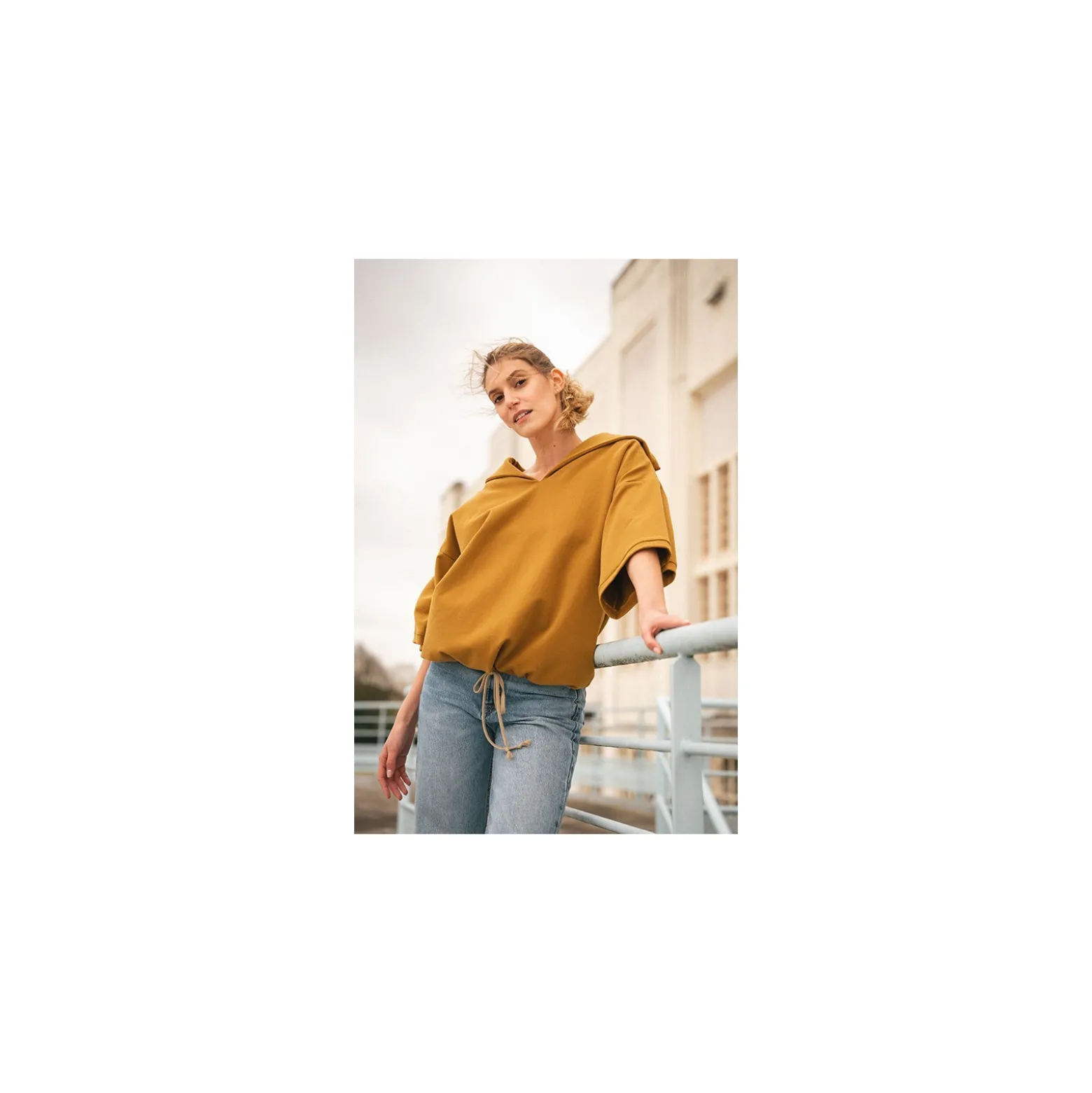 Coupon tissu sweat molletonné uni - ocre (95 cm x 150 cm)