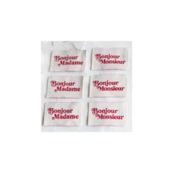 Etiquettes à coudre La Petite Maison Couture - Bonjour Mme, Mr rouge (lot de 6)