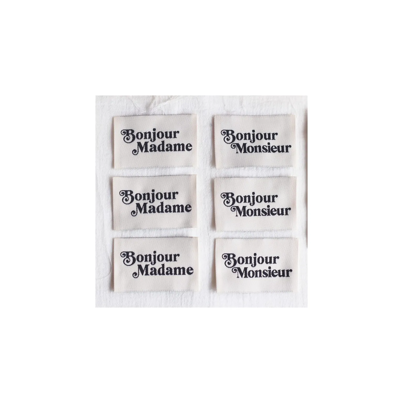 Etiquettes à coudre La Petite Maison Couture - Bonjour Mme, Mr (lot de 6)