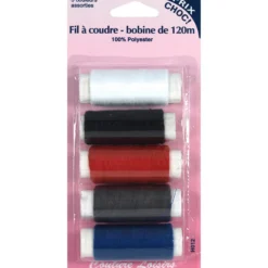 Fil à coudre - 5 bobines de 120 m- 100% polyester - Couture loisirs