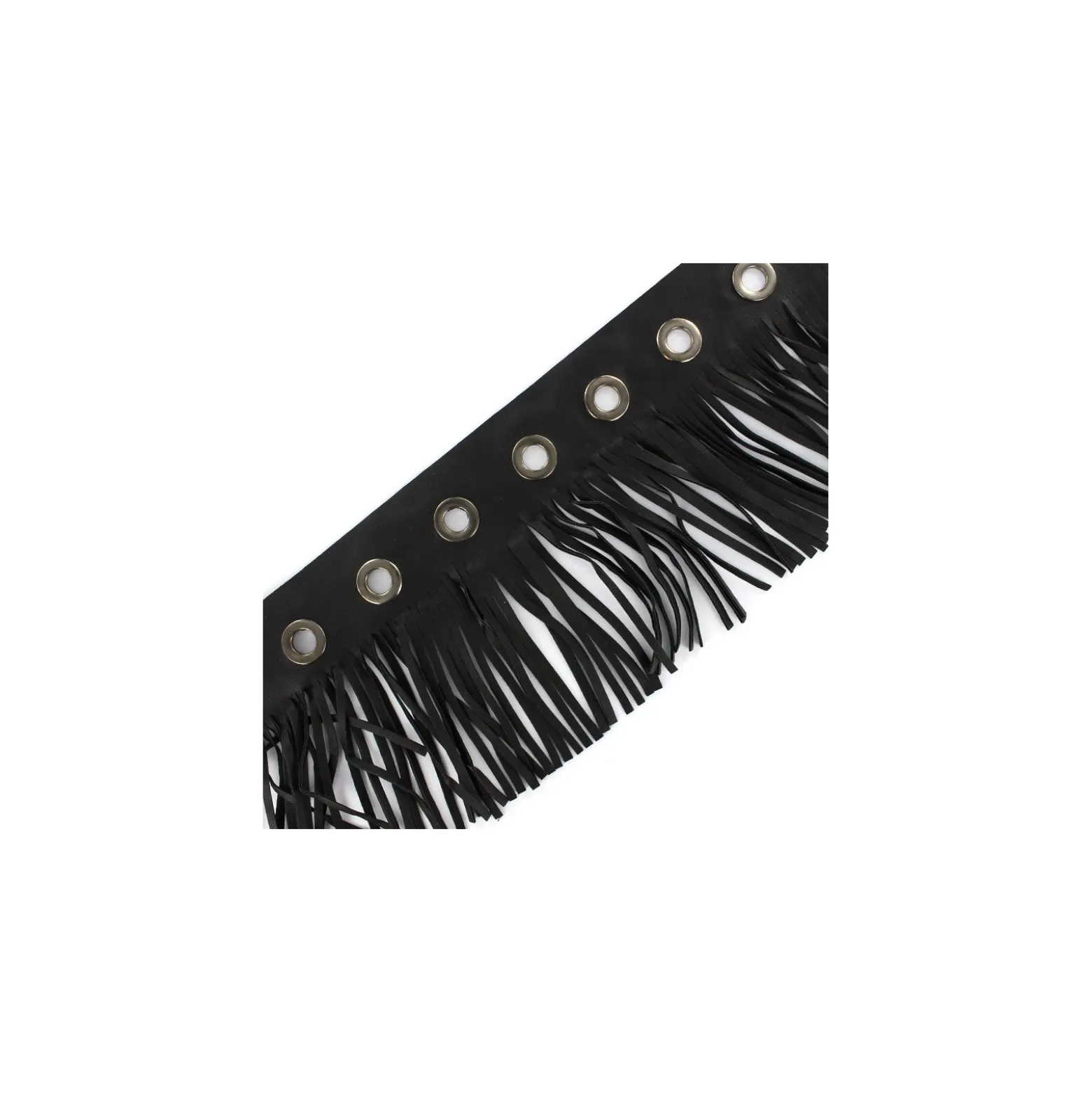 Galon oeillets/ franges simili cuir 105 mm - noir x 50 cm