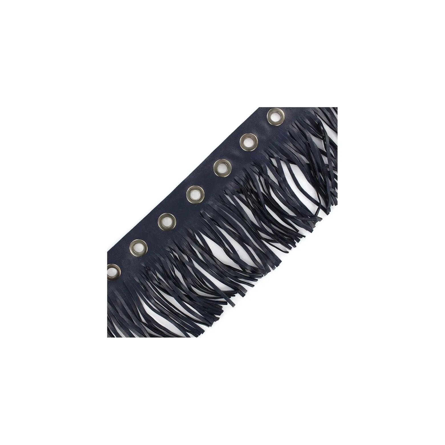 Galon oeillets/ franges simili cuir 105 mm - marine x 50 cm