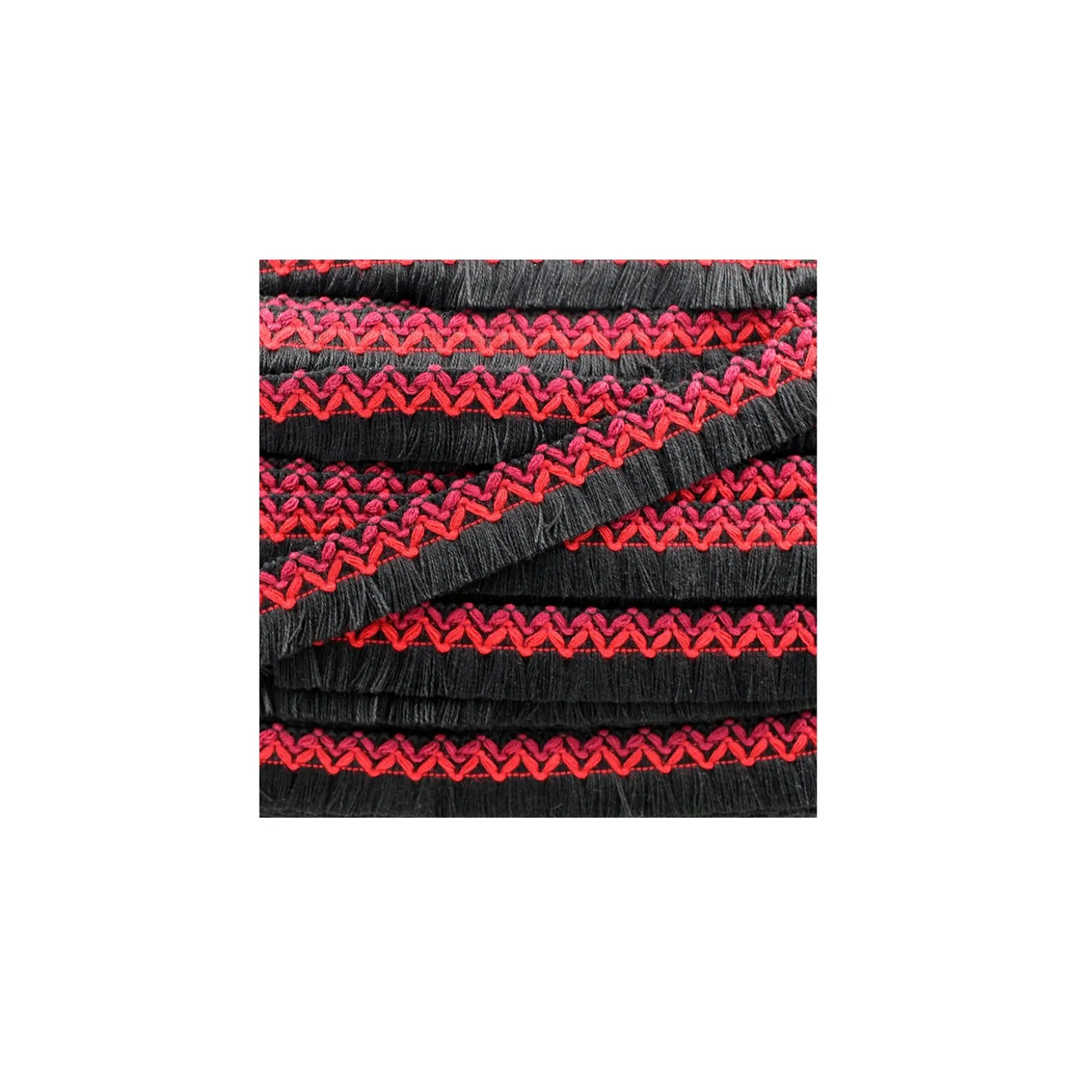 Galon tissé à franges Jamayca - multi noir et rouge
