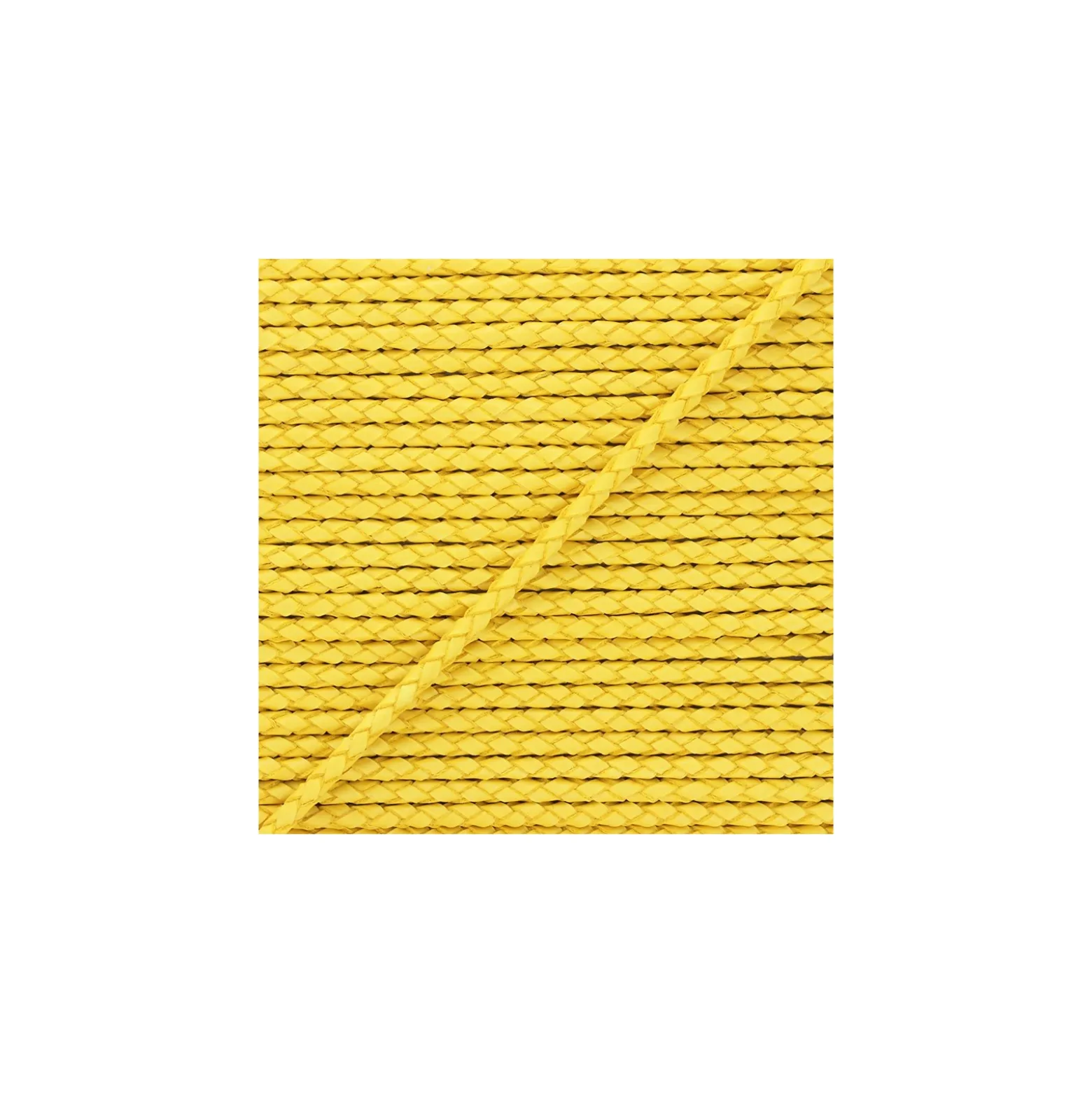 Lacet tressé rond en cuir5 mm - Jaune x 50cm