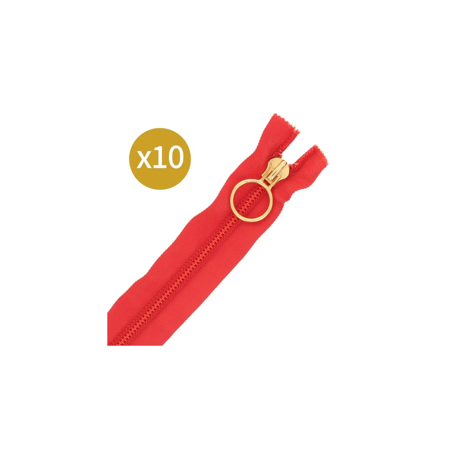 Lot de 10 fermetures éclairs non séparables 20 cm - rouge