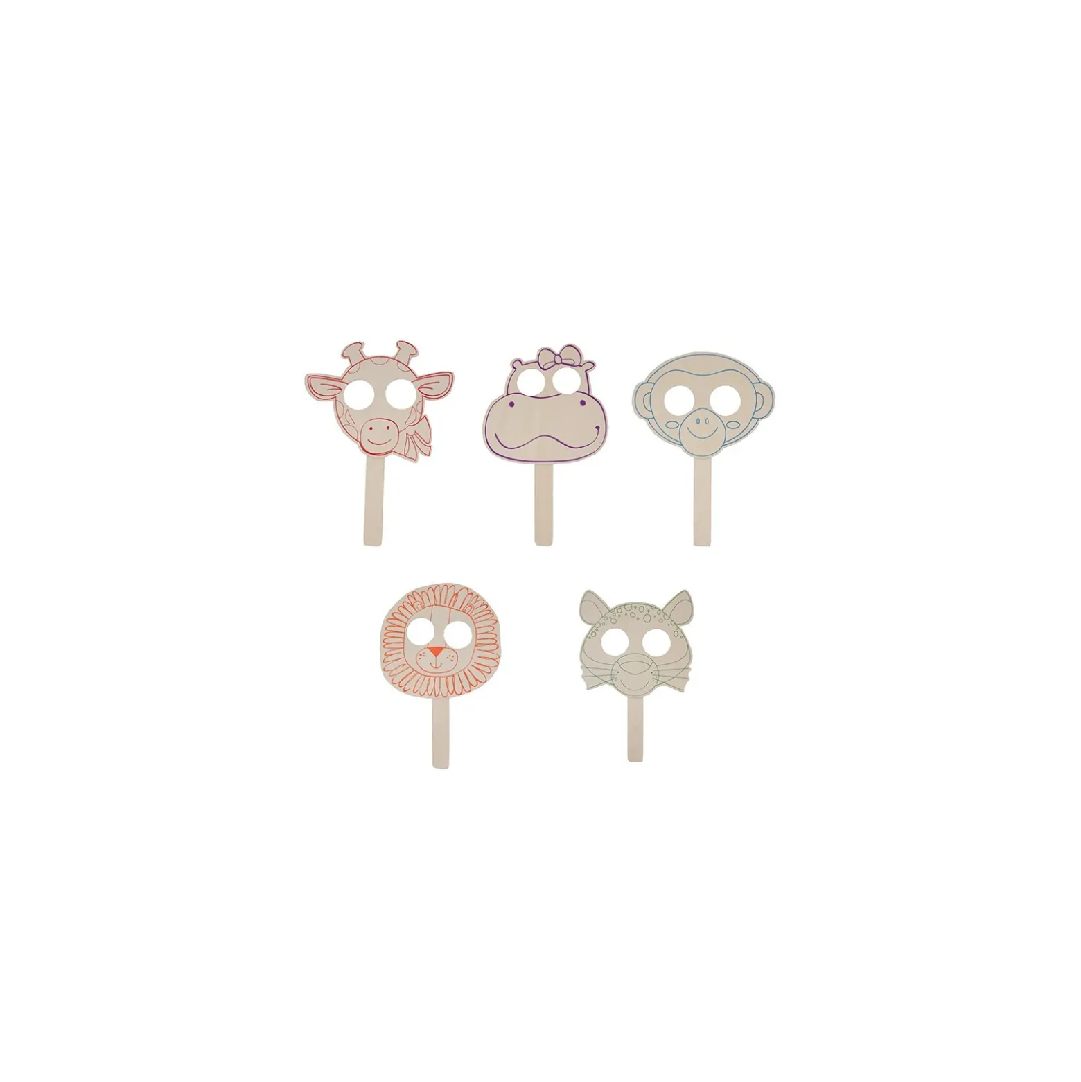 Pack de 5 masques d'animaux en bois à customiser