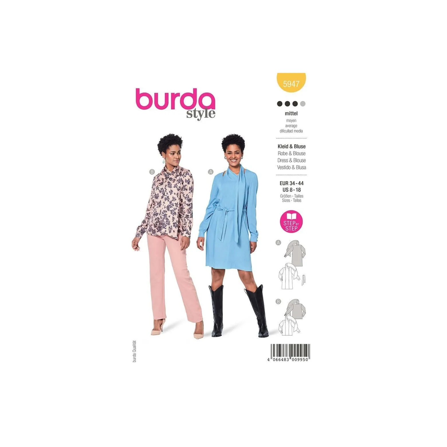 Patron blouse et robe col châle femme - Burda n°5947