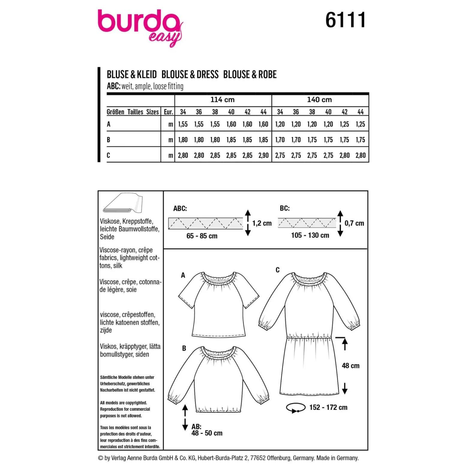 Patron blouse et robe Femme - Burda n°6111