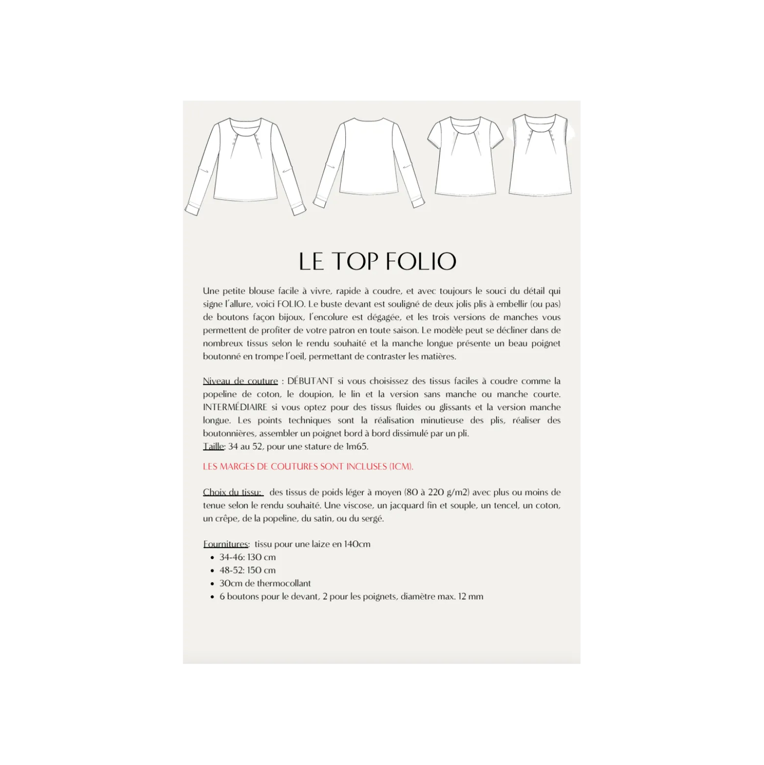 Patron Blouse Maison Fauve - Folio
