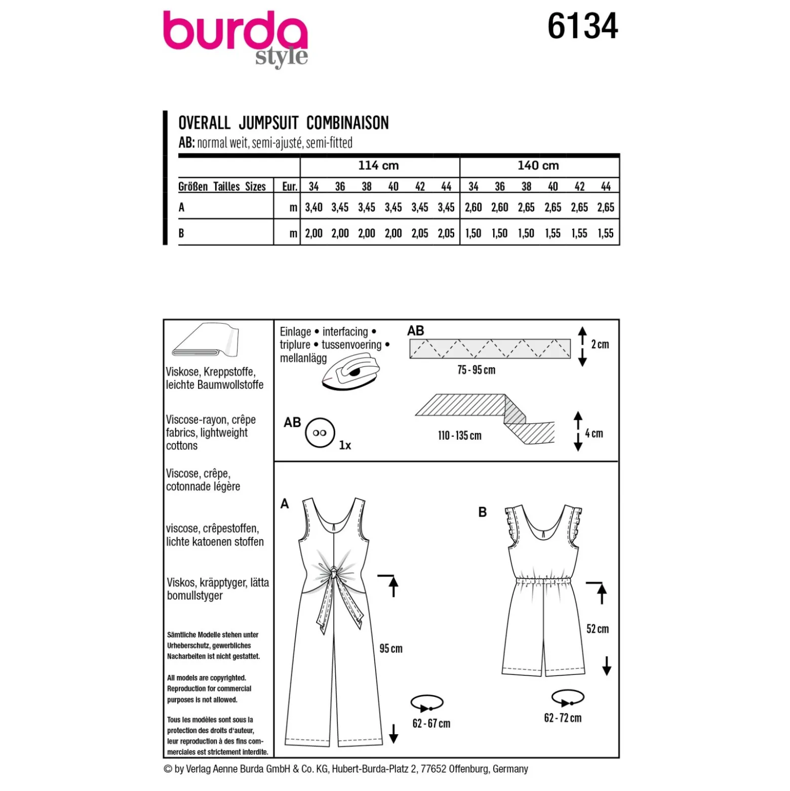 Patron combinaison Femme - Burda n°6134