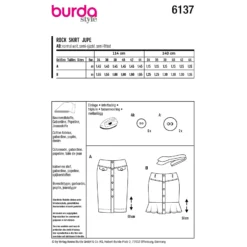 Patron jupe à boutons Femme - Burda n°6137
