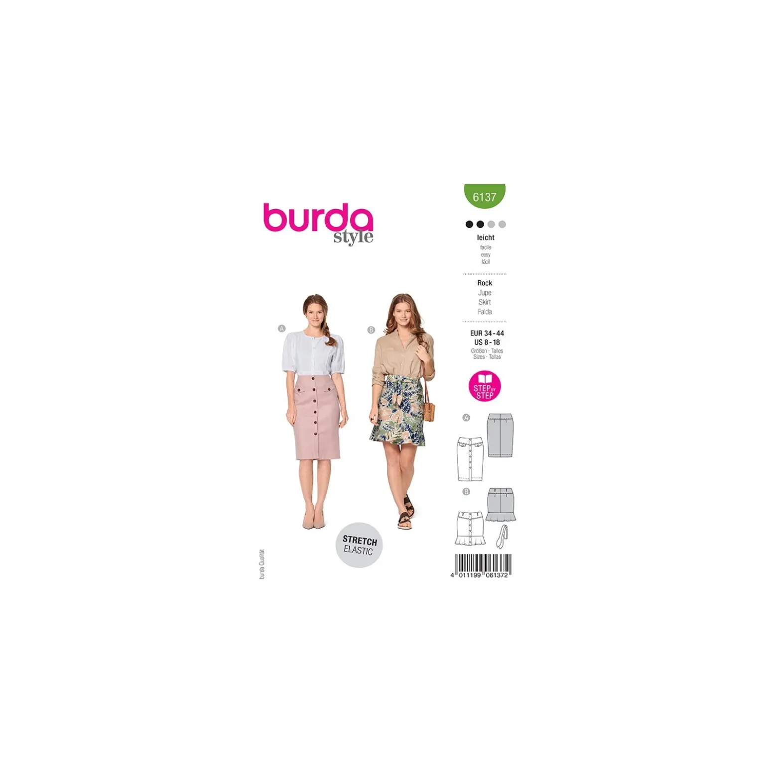 Patron jupe à boutons Femme - Burda n°6137