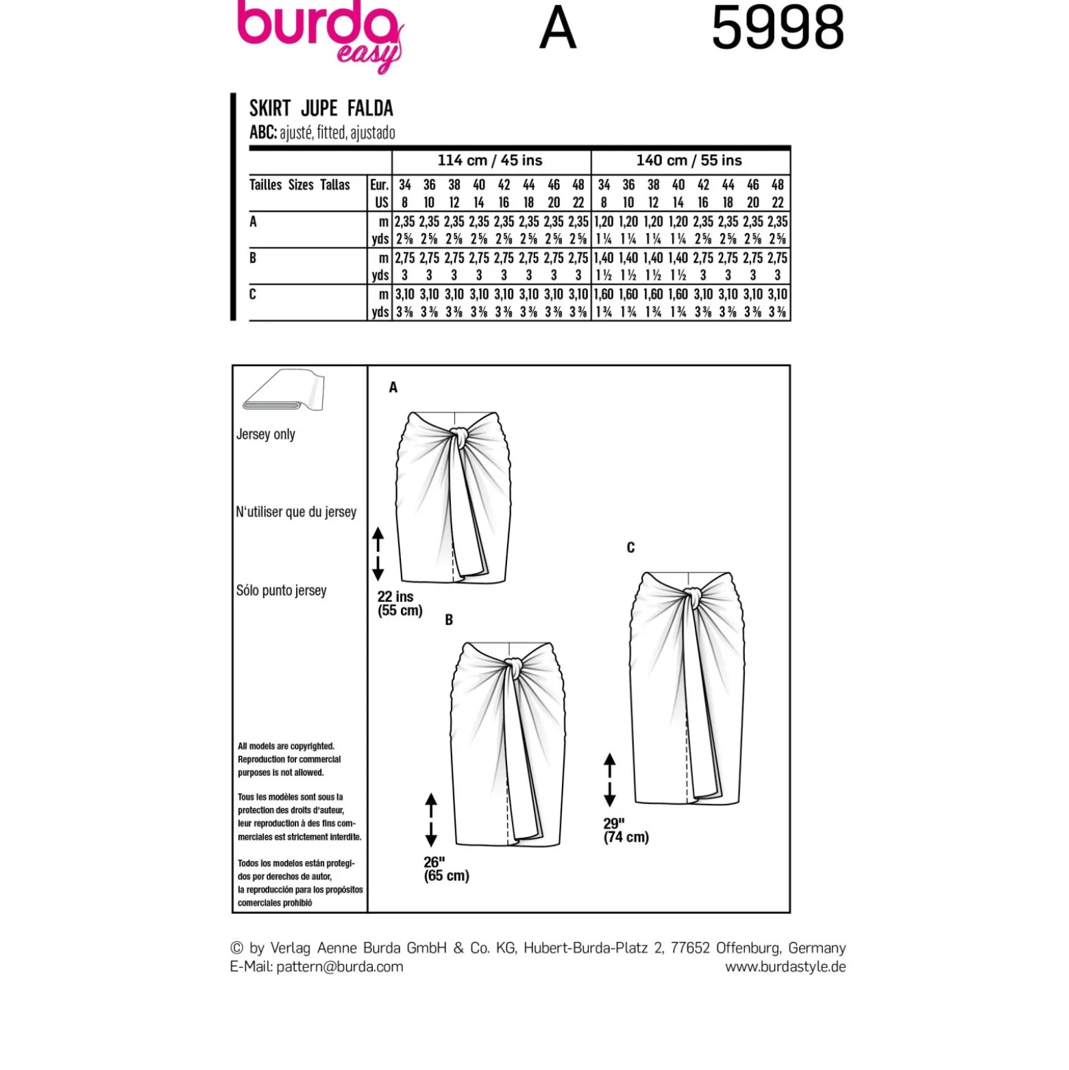 Patron jupe femme - Burda n°5998