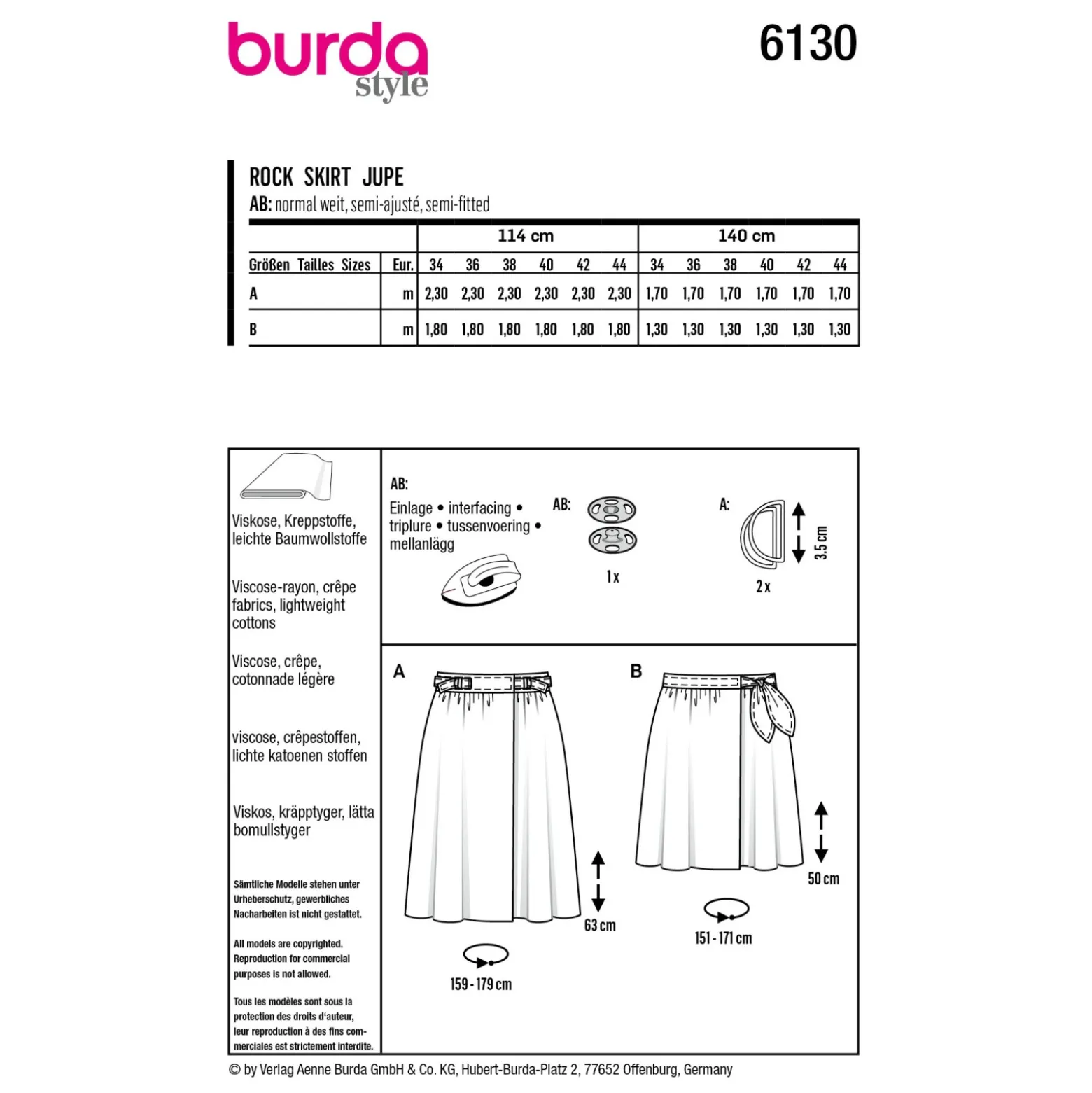 Patron jupe portefeuille Femme - Burda n°6130