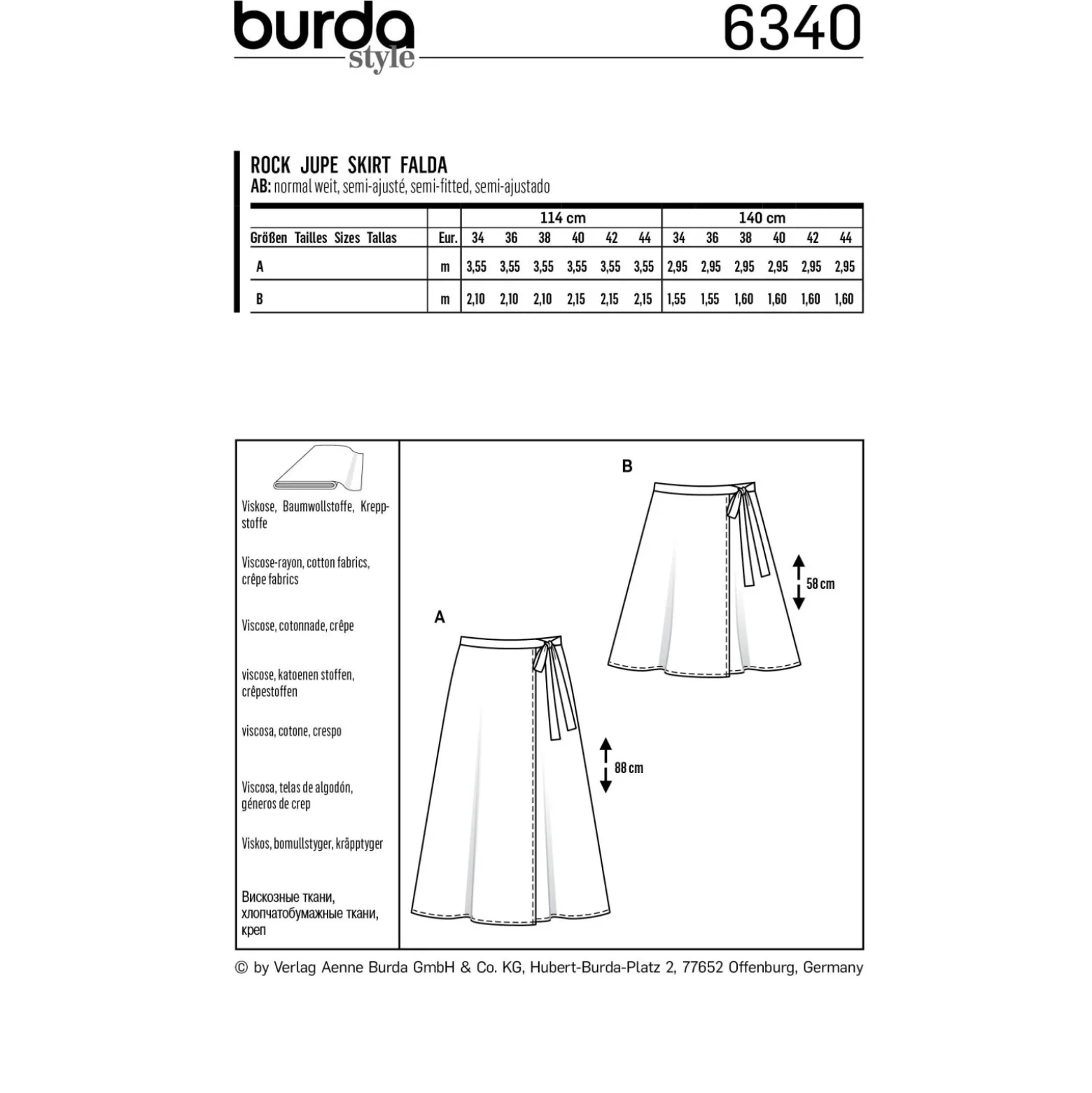 Patron Jupe Portefeuille Femme Burda N°6340