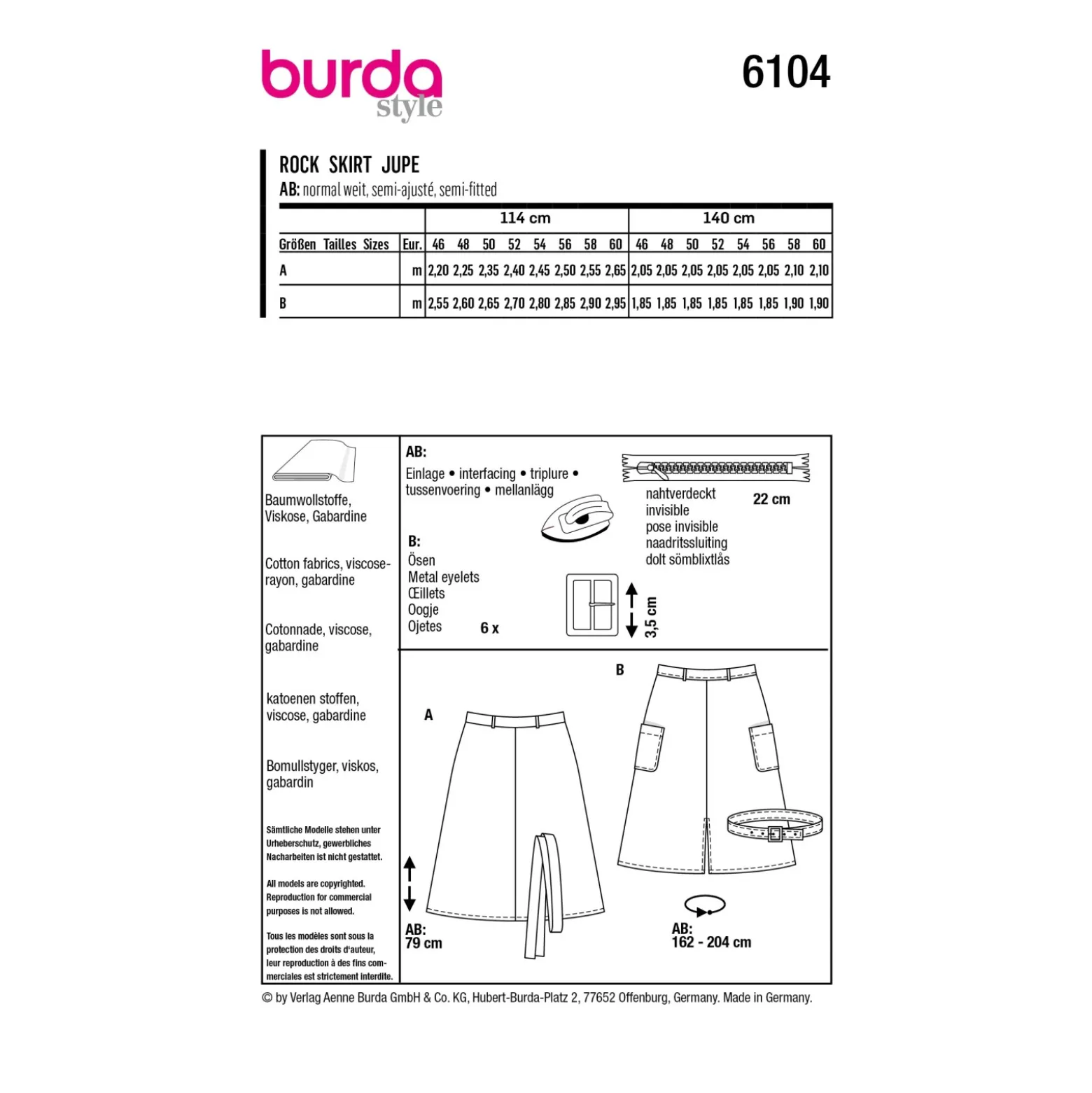 Patron jupe trapèze Femme grande taille - Burda n°6104