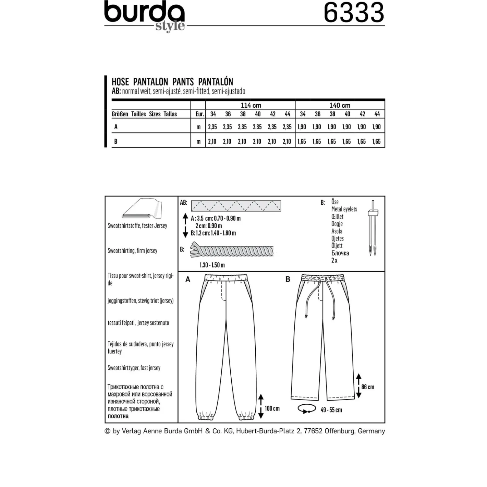 Patron Pantalon de Sport Femme Burda N°6333