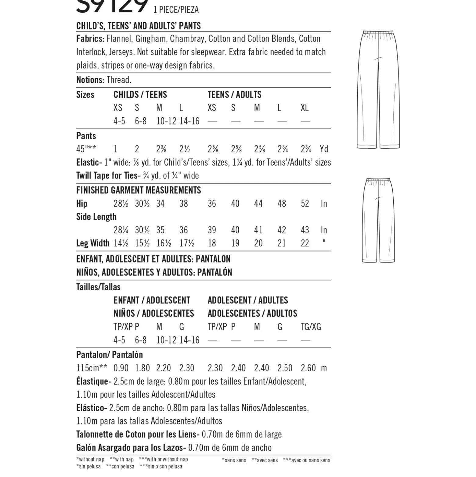 Patron Pantalon d'intérieur Famille - Simplicity n°S9129