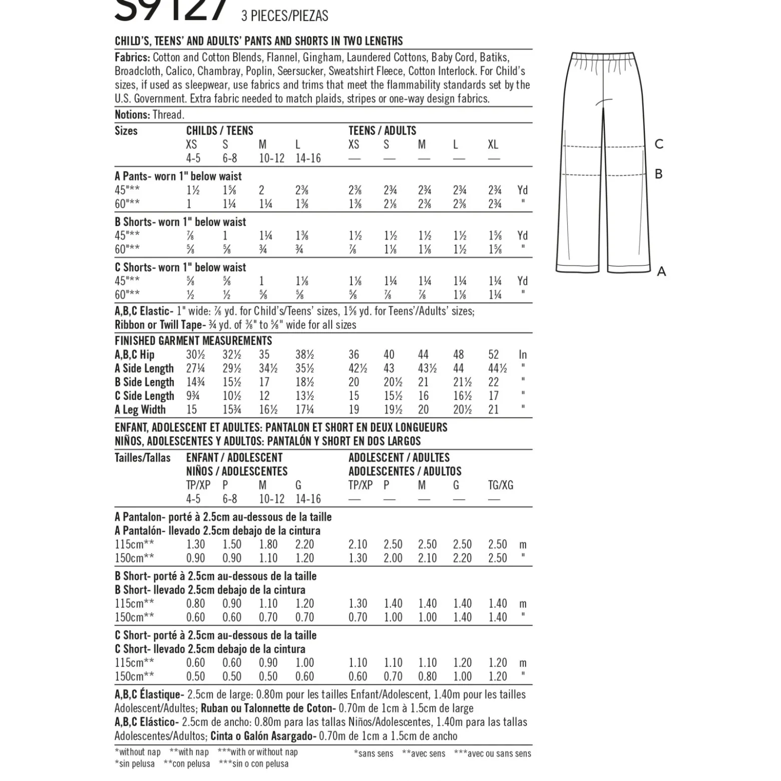 Patron Pantalon d'intérieur Famille - Simplicity n°S9127