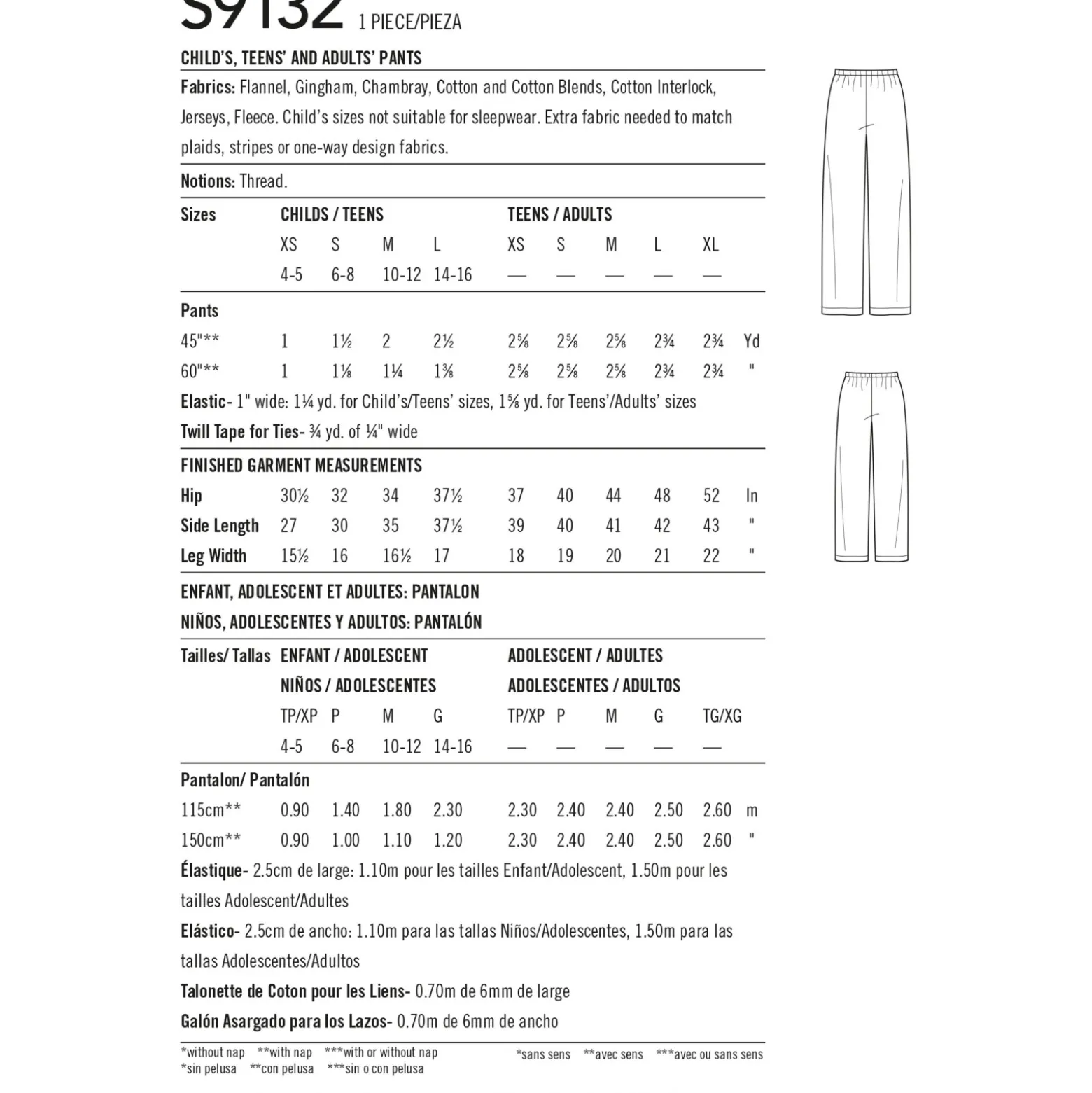 Patron Pantalon d'intérieur Famille - Simplicity n°S9132