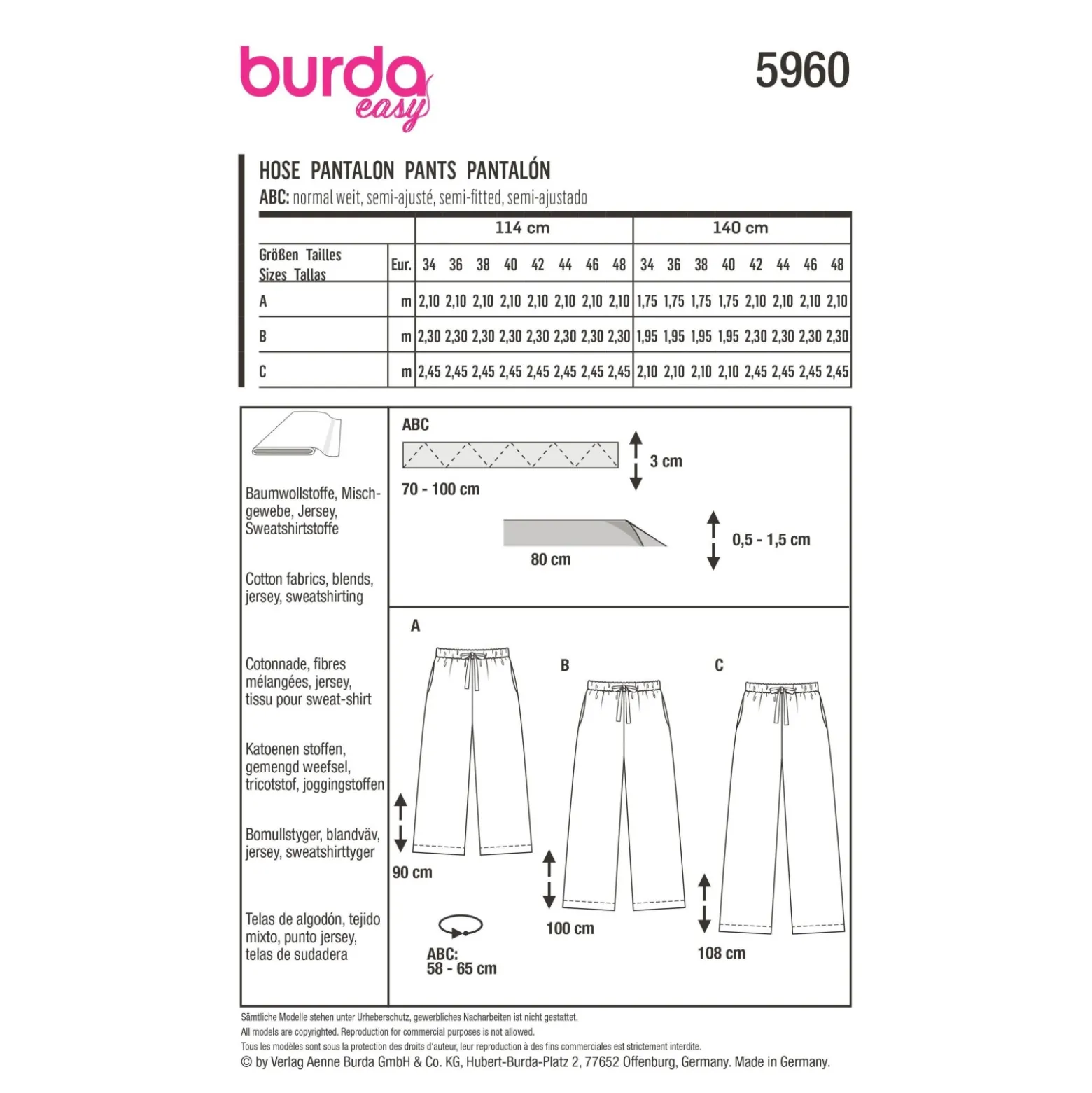 Patron pantalon femme - Burda n°5960